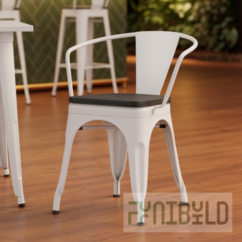 Lancaster Table & Seating Alloy Pearl White Indoor Arm Chair with Black Wood Seat