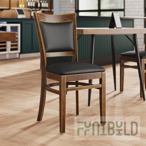 Lancaster Table & Seating Sofia Vintage Finish Wood Chair with Black Vinyl Seat