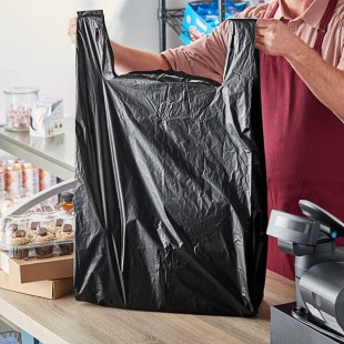 Choice Extra Large Size Black Heavy-Duty Unprinted Plastic T-Shirt Bag - 200/Case Choice Extra Large Size Black Heavy-Duty Unprinted Plastic T-Shirt Bag - 200/Case