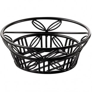 American Metalcraft BLLB81 Ironworks Black Wrought Iron Bread Round Leaf Basket - 8