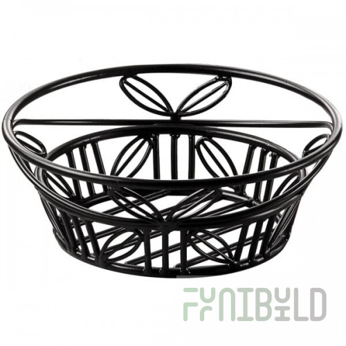 American Metalcraft BLLB81 Ironworks Black Wrought Iron Bread Round Leaf Basket - 8