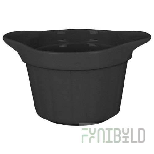 RAK Porcelain Chef's Fusion 7 oz. Volcano Black Porcelain Ramekin with Grooves - 12/Case