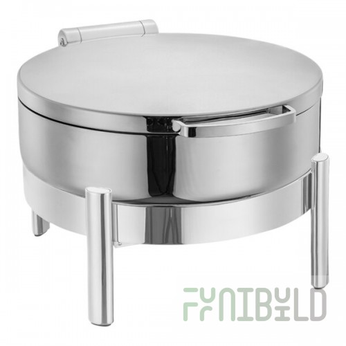 Eastern Tabletop 5-Star Series Jazz Smooth 6 Qt. 2/3 Size Round Stainless Steel Induction / Traditional Chafer with Hinged Lid 3878S
