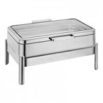 Eastern Tabletop 5-Star Series Jazz Smooth 6 Qt. 2/3 Size Round Stainless Steel Induction / Traditional Chafer with Hinged Lid 3878S