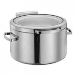 Eastern Tabletop 5-Star Series Jazz Smooth 6 Qt. 2/3 Size Round Stainless Steel Induction / Traditional Chafer with Hinged Lid 3878S