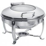 Eastern Tabletop 3918S 6 Qt. Stainless Steel Round Induction / Traditional Chafer with Stand and Hinged Dome Cover