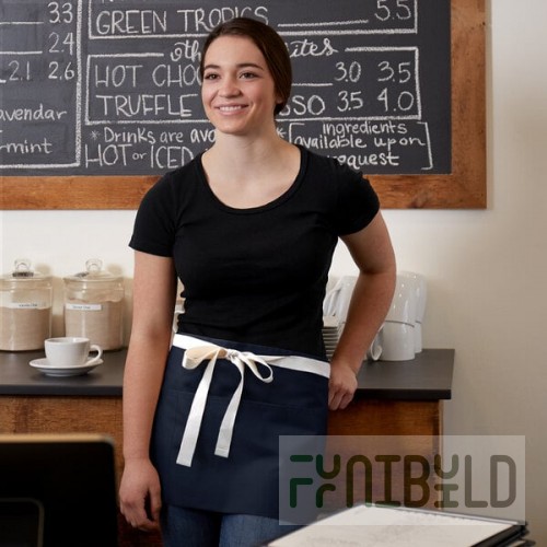 Choice Navy Blue Waist Apron with Natural Webbing and 3 Pockets - 12