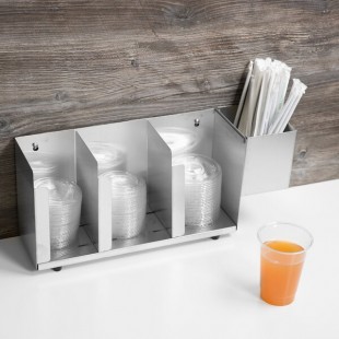 Vollrath CTL3 3-Slot Stainless Steel Wall Mount / Countertop Lid Holder with Straw Holder Vollrath CTL3 3-Slot Stainless Steel Wall Mount / Countertop Lid Holder with Straw Holder