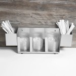 Vollrath CTL3 3-Slot Stainless Steel Wall Mount / Countertop Lid Holder with Straw Holder