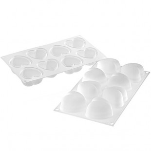 Silikomart AMORINI 100 8 Compartment Heart-Shaped Silicone Baking Mold with Border and Plastic Cutter - 2 3/8