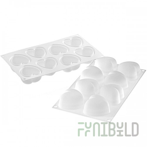 Silikomart AMORINI 100 8 Compartment Heart-Shaped Silicone Baking Mold with Border and Plastic Cutter - 2 3/8