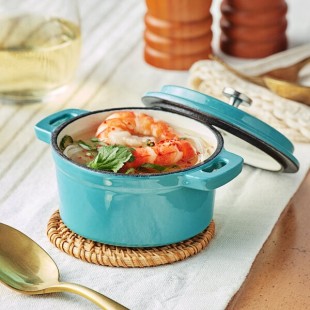 Valor 8 oz. Aqua Sky Enameled Mini Cast Iron Pot with Cover Valor 8 oz. Aqua Sky Enameled Mini Cast Iron Pot with Cover