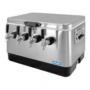 Coldbreak JOCK-4TR-SS54 Stainless Steel 4 Faucet 54 Qt. Insulated Jockey Box with Rear Inputs and 50 ft. Coils