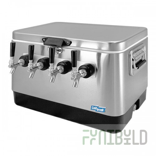 Coldbreak JOCK-4TR-SS54 Stainless Steel 4 Faucet 54 Qt. Insulated Jockey Box with Rear Inputs and 50 ft. Coils