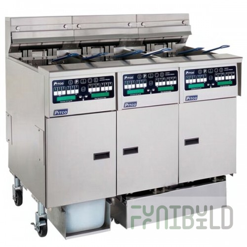 Pitco® SSHLV14C-2/14T/FDA Solstice Liquid Propane 96 lb. Reduced Oil Volume Fryer System with 1 Split Pot Unit, 2 Full Pot Units, and Automatic Top Off - 224,000 BTU