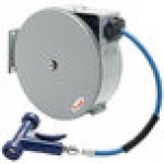 T&S B-7222-C11 30' Enclosed Epoxy Coated Steel Hose Reel with MV-3516-24 Aluminum Water Gun