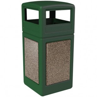 Commercial Zone 72045499 StoneTec 42 Gallon Forest Green Square Decorative Trash Can with Riverstone Panels and Dome Lid