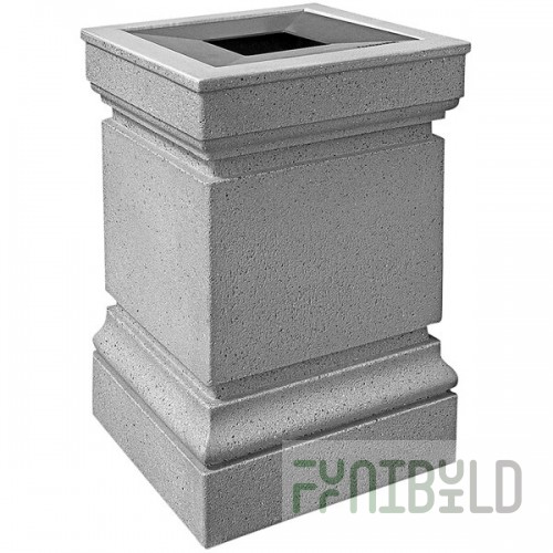 Wausau Tile WS1043 Cartier 22 Gallon Concrete Square Trash Can with Aluminum Pitch-In Lid
