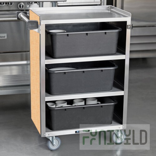 Lakeside 815HRM 4 Shelf Medium Duty Stainless Steel Utility Cart with Enclosed Base and Hard Rock Maple Finish - 16 7/8