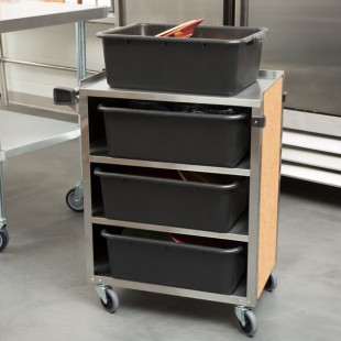 Lakeside 615HRM 4 Shelf Standard Duty Stainless Steel Utility Cart with Enclosed Base and Hard Rock Maple Finish - 16 1/2