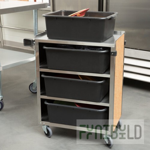 Lakeside 615HRM 4 Shelf Standard Duty Stainless Steel Utility Cart with Enclosed Base and Hard Rock Maple Finish - 16 1/2