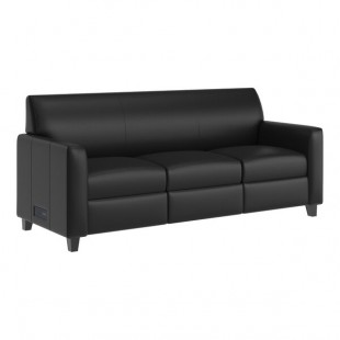Flash Furniture Agent Black LeatherSoft Sofa with 2 Charging Banks and Wooden Feet