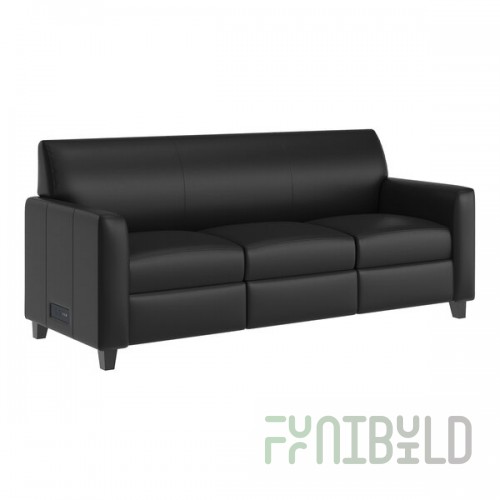 Flash Furniture Agent Black LeatherSoft Sofa with 2 Charging Banks and Wooden Feet