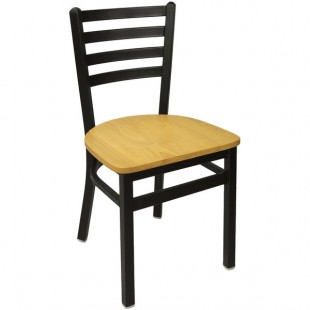 BFM Seating Lima Metal Customizable Ladder Back Side Chair with Natural Wooden Seat