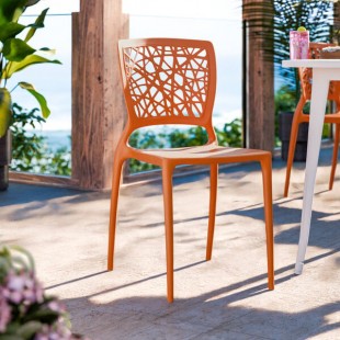 Lancaster Table & Seating Flora Terracotta Webbed Back Resin Side Chair Lancaster Table & Seating Flora Terracotta Webbed Back Resin Side Chair