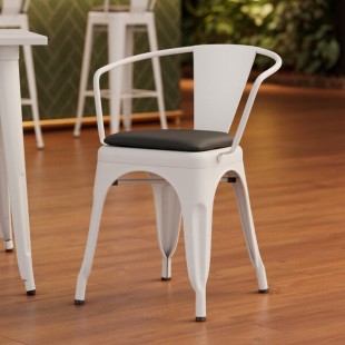 Lancaster Table & Seating Alloy Pearl White Indoor Arm Chair with Black Vinyl Cushion