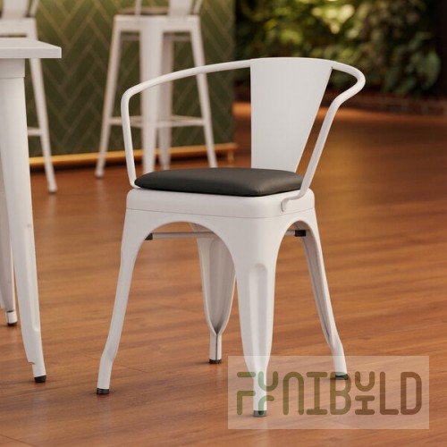 Lancaster Table & Seating Alloy Pearl White Indoor Arm Chair with Black Vinyl Cushion