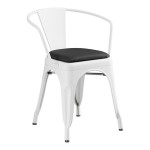 Lancaster Table & Seating Alloy Pearl White Indoor Arm Chair with Black Vinyl Cushion Lancaster Table & Seating Alloy Pearl White Indoor Arm Chair with Black Vinyl Cushion