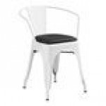 Lancaster Table & Seating Alloy Pearl White Indoor Arm Chair with Black Vinyl Cushion Lancaster Table & Seating Alloy Pearl White Indoor Arm Chair with Black Vinyl Cushion