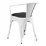 Lancaster Table & Seating Alloy Pearl White Indoor Arm Chair with Black Vinyl Cushion Lancaster Table & Seating Alloy Pearl White Indoor Arm Chair with Black Vinyl Cushion