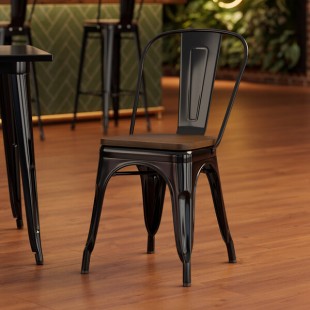 Lancaster Table & Seating Alloy Onyx Black Indoor Cafe Chair with Walnut Wood Seat Lancaster Table & Seating Alloy Onyx Black Indoor Cafe Chair with Walnut Wood Seat