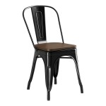 Lancaster Table & Seating Alloy Onyx Black Indoor Cafe Chair with Walnut Wood Seat Lancaster Table & Seating Alloy Onyx Black Indoor Cafe Chair with Walnut Wood Seat