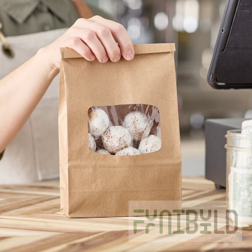 Choice 2 lb. Brown Kraft Customizable Paper Cookie / Coffee / Donut Bag with Window and Tin Tie Closure - 50/Pack