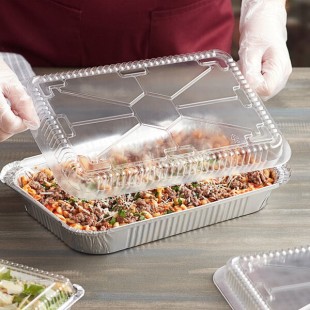 Choice Oblong Clear Plastic Dome Lid for 4 lb. Foil Take-Out Container - 250/Case Choice Oblong Clear Plastic Dome Lid for 4 lb. Foil Take-Out Container - 250/Case