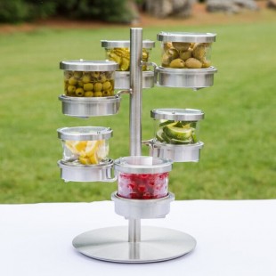 Cal-Mil 1858-4-55HL Mixology Stainless Steel Tiered 6 Jar Rotating Display for 16 oz. Jars with Hinged Lids - 14