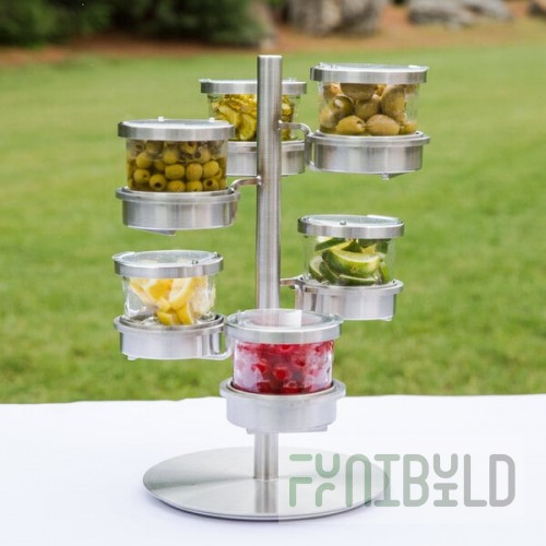 Cal-Mil 1858-4-55HL Mixology Stainless Steel Tiered 6 Jar Rotating Display for 16 oz. Jars with Hinged Lids - 14