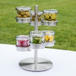 Cal-Mil 1858-4-55HL Mixology Stainless Steel Tiered 6 Jar Rotating Display for 16 oz. Jars with Hinged Lids - 14 Cal-Mil 1858-4-55HL Mixology Stainless Steel Tiered 6 Jar Rotating Display for 16 oz. Jars with Hinged Lids - 14