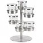 Cal-Mil 1858-4-55HL Mixology Stainless Steel Tiered 6 Jar Rotating Display for 16 oz. Jars with Hinged Lids - 14 Cal-Mil 1858-4-55HL Mixology Stainless Steel Tiered 6 Jar Rotating Display for 16 oz. Jars with Hinged Lids - 14