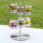 Cal-Mil 1858-4-55HL Mixology Stainless Steel Tiered 6 Jar Rotating Display for 16 oz. Jars with Hinged Lids - 14 Cal-Mil 1858-4-55HL Mixology Stainless Steel Tiered 6 Jar Rotating Display for 16 oz. Jars with Hinged Lids - 14
