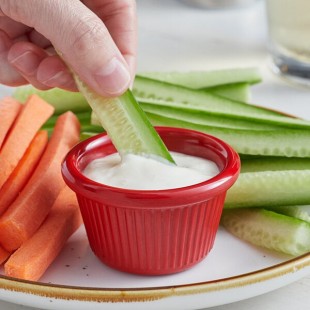 Acopa 1.5 oz. Red Fluted Melamine Ramekin - 12/Case Acopa 1.5 oz. Red Fluted Melamine Ramekin - 12/Case