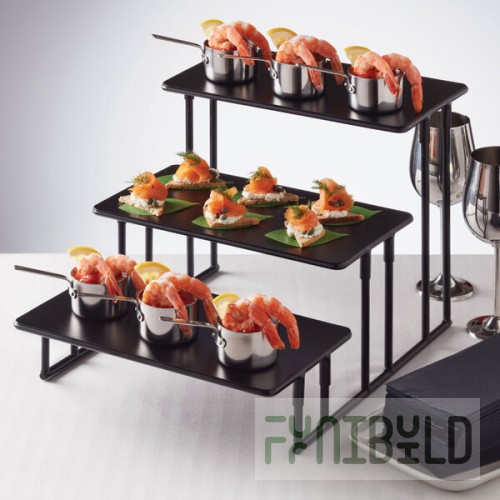 American Metalcraft ISP18 3-Tier Black Rectangular Fixed Riser Stand