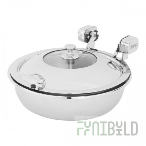 Spring USA Sauteuse Vision Mini 1.9 Qt. Round Stainless Steel Induction Chafer with Glass Lid 2472-6/28