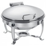 Eastern Tabletop 3918G/S 6 Qt. Stainless Steel Round Induction / Traditional Chafer with Stand and Hinged Glass Dome Cover