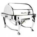 Eastern Tabletop 3918G/S 6 Qt. Stainless Steel Round Induction / Traditional Chafer with Stand and Hinged Glass Dome Cover