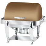 Eastern Tabletop 3918G/S 6 Qt. Stainless Steel Round Induction / Traditional Chafer with Stand and Hinged Glass Dome Cover