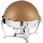 Eastern Tabletop 3918G/S 6 Qt. Stainless Steel Round Induction / Traditional Chafer with Stand and Hinged Glass Dome Cover